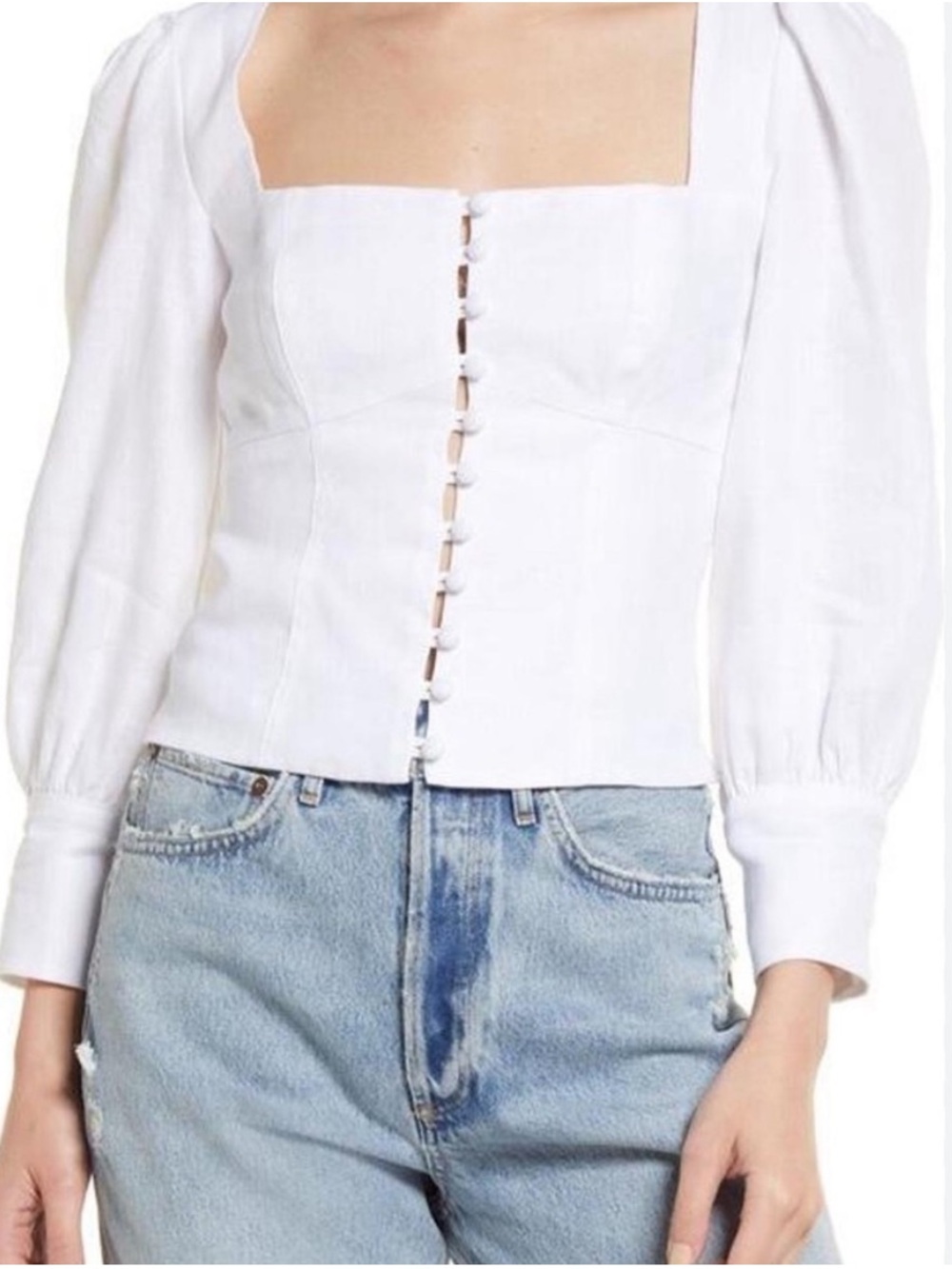Reformation Micah Balloon Sleeve Linen Top White
